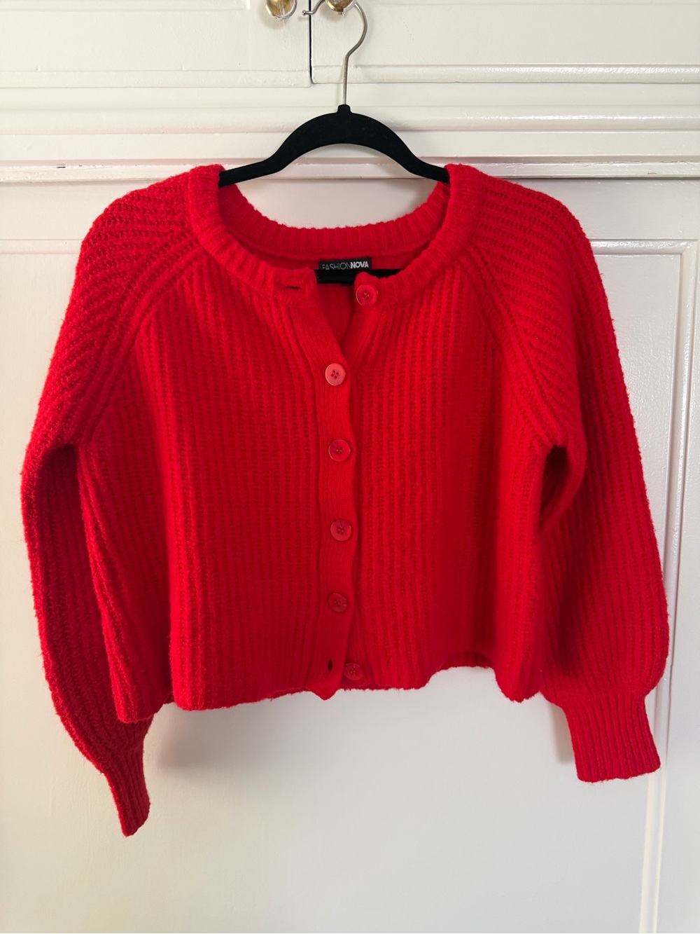 Fashion Nova Red Cropped Ribbed Button-Up Cardigan